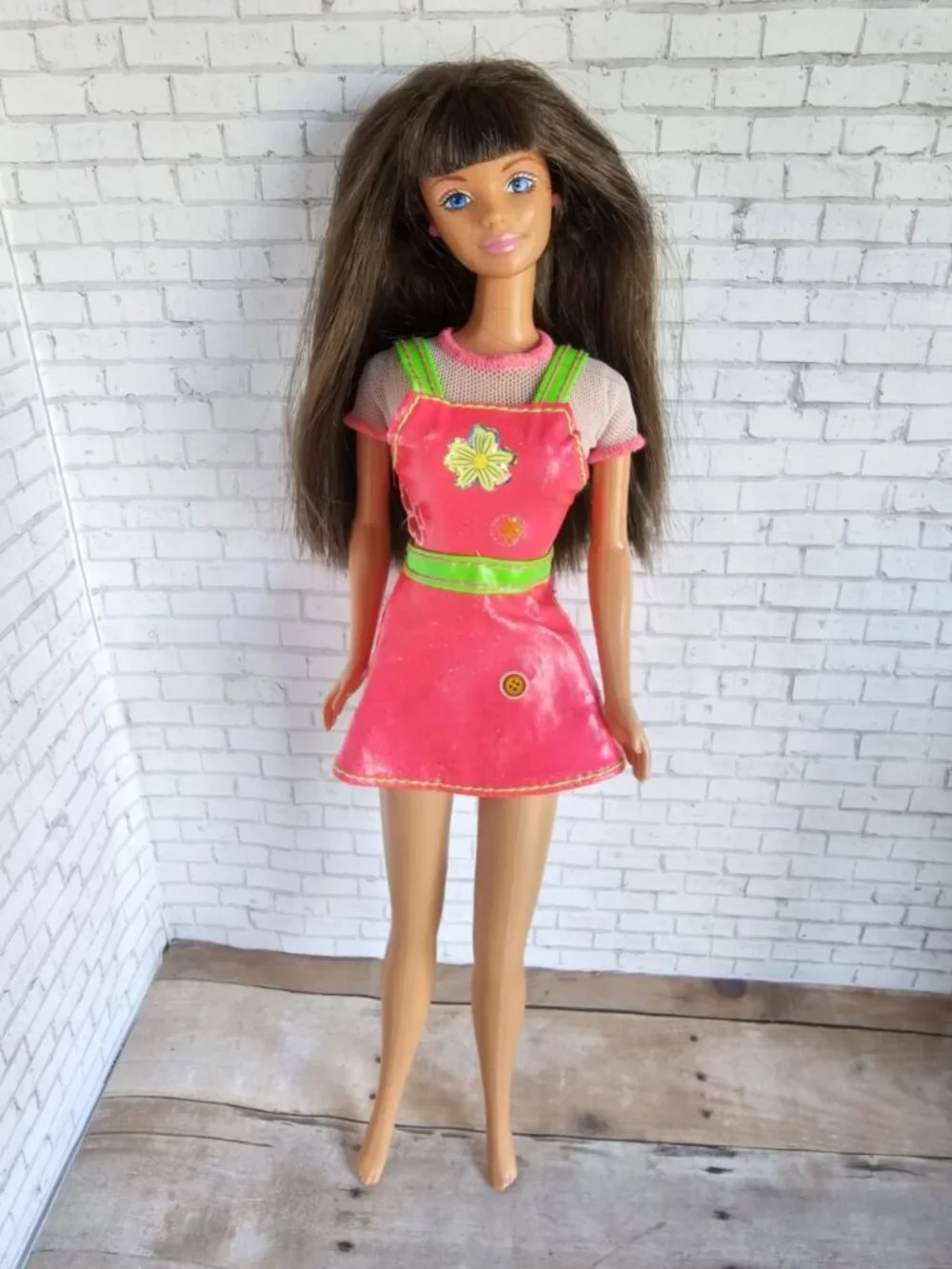 Mattel Barbie Sticker Craze Doll Early 2000s Brunette Pink Dress Y2K Blue Eyes